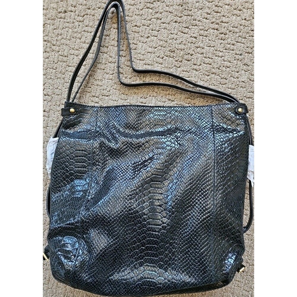 orYANY Black Croc Embossed Patent Leather Shoulder Bag Handbag